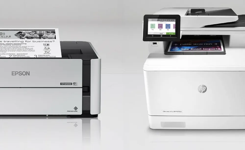 Epson ink tank and HP colour laser printers